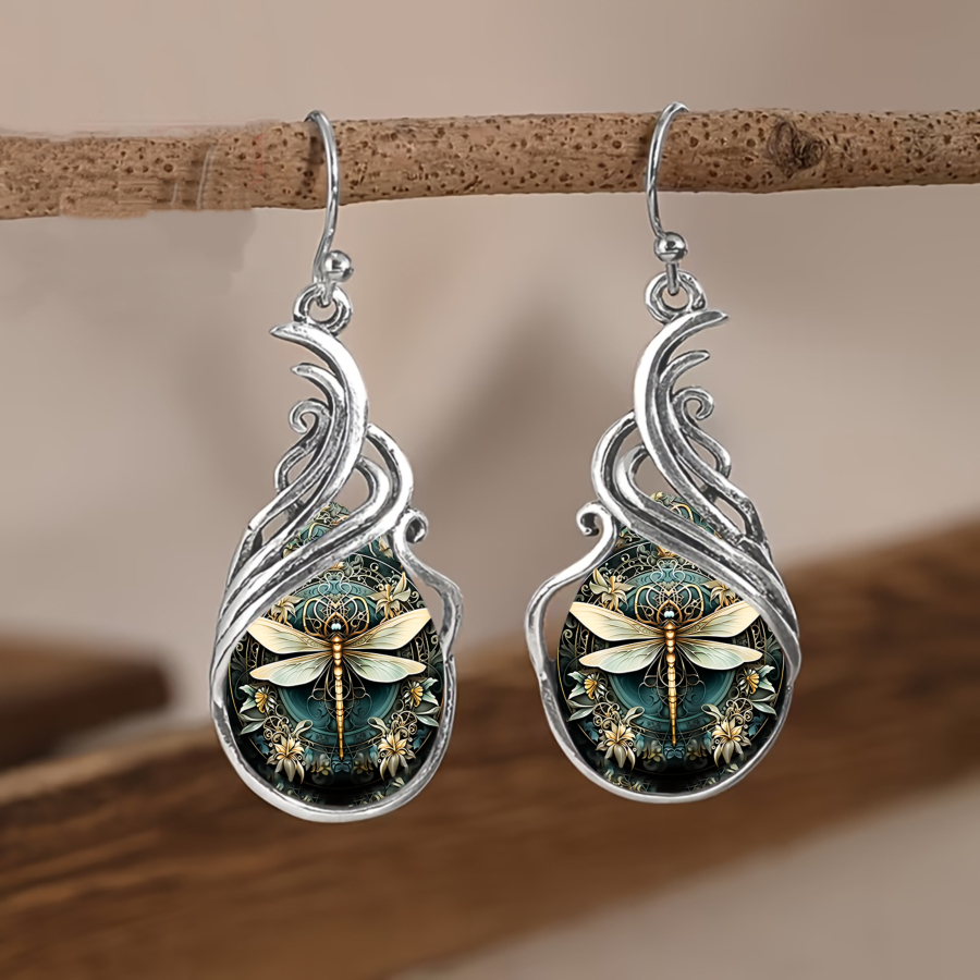 TEMU 2 Sets Of Dragonfly Earrings | Artistic Tear Drop Pendant Earrings, , Elegant And Luxurious, Suitable For Daily, Vacation, Christmas And