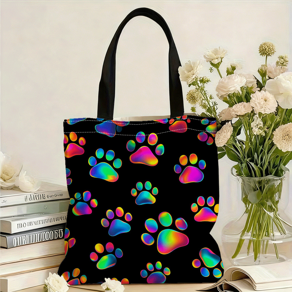 TEMU 1pc Double-sided Printing Colorful Bottom Beauty Tote Bag - Reusable Shopping Bag With Handle, Durable Shoulder Strap, No Closure, Suitable For