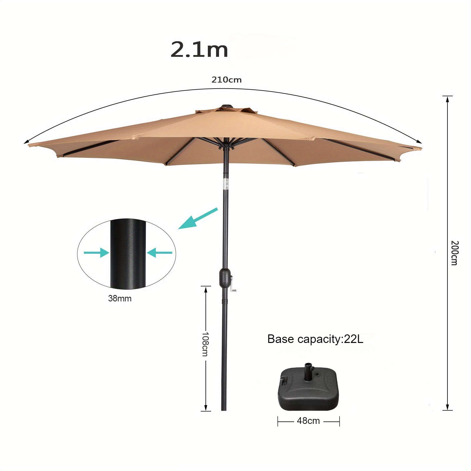 Outdoor Sun Shade Umbrella Khaki Color 2.1m 2. 2.7m Patio Garden With Square Base For Terrace Backyard