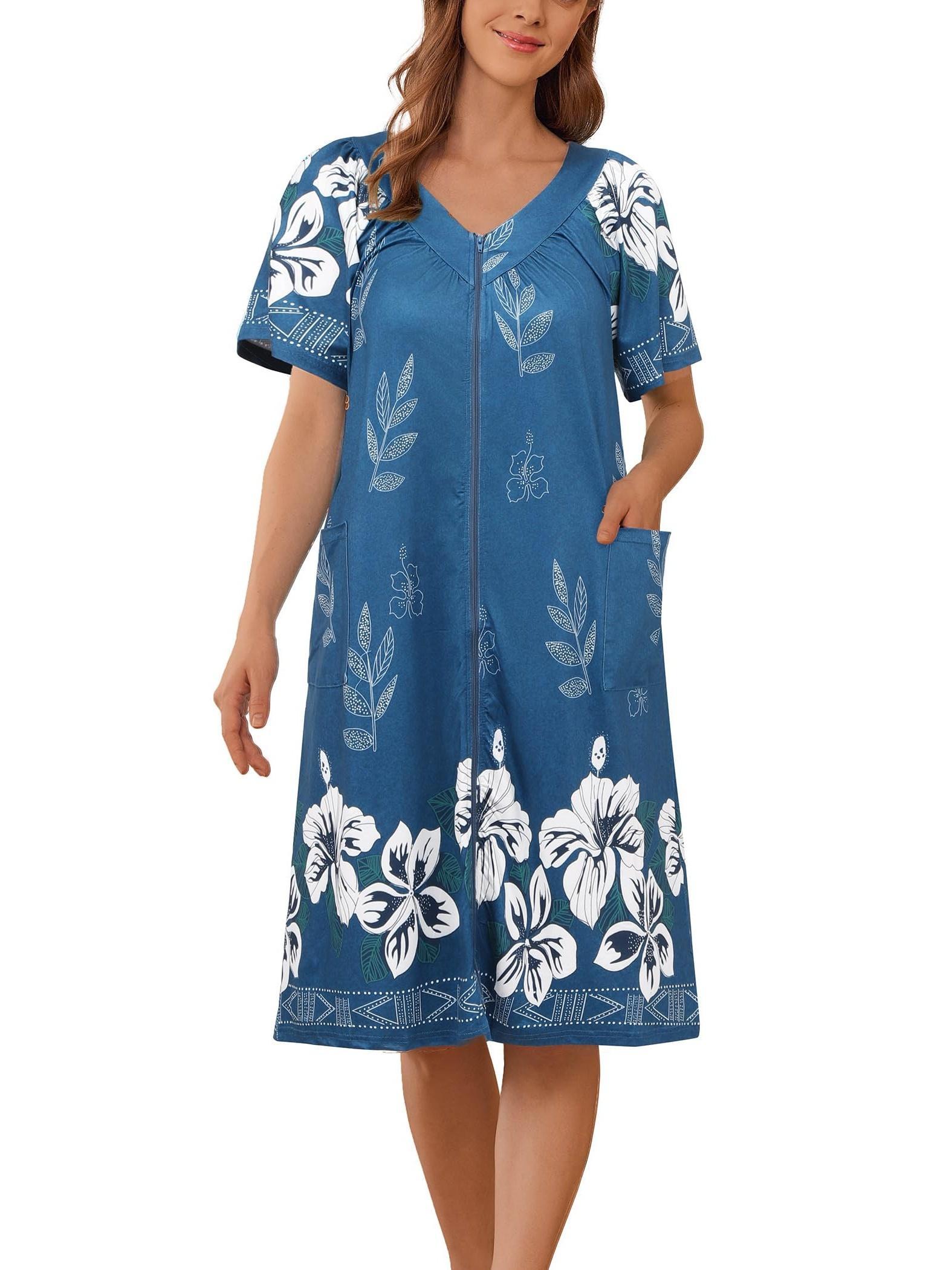 women robe zipper front mumu duster robes zip housecoat soft Temu