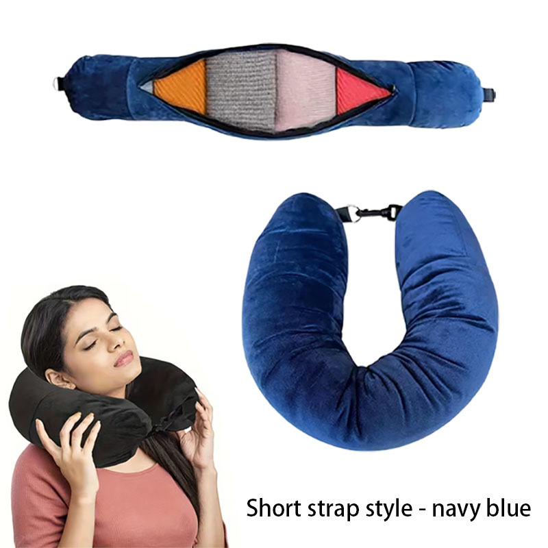 TEMU 1pc Multifunctional U-shaped Pillow Neck Pillow Cover New Portable Filling Luggage Storage Plush Airplane