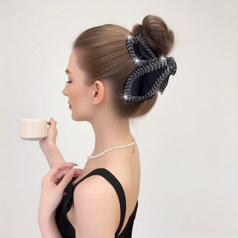 1pc Strong Hair Claw Clip - for Thick Hair Black Big Size - Non Slip Acrylic Clip Vintage - Sparkle Stones Wheat Hair Accessory