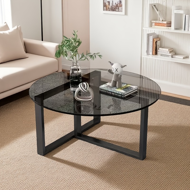 Mesa de centro moderna minimalista de vidrio con estructura de metal - Tapa de vidrio templado transparente, diseño robusto en forma de A, fácil montaje, no necesita electricidad, ahorra espacio para salas de estar pequeñas, apartamentos, oficinas - Estilo clásico, muebles para apartamentos