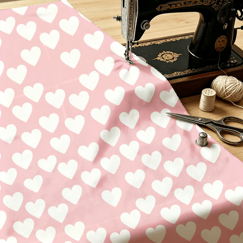 1pc 100 twill fabric pink background white heart all fresh pattern multi sizes pure handcraft fabric soft and comfortable suitable for tablecloth face masks bags purses curtains and home decor
