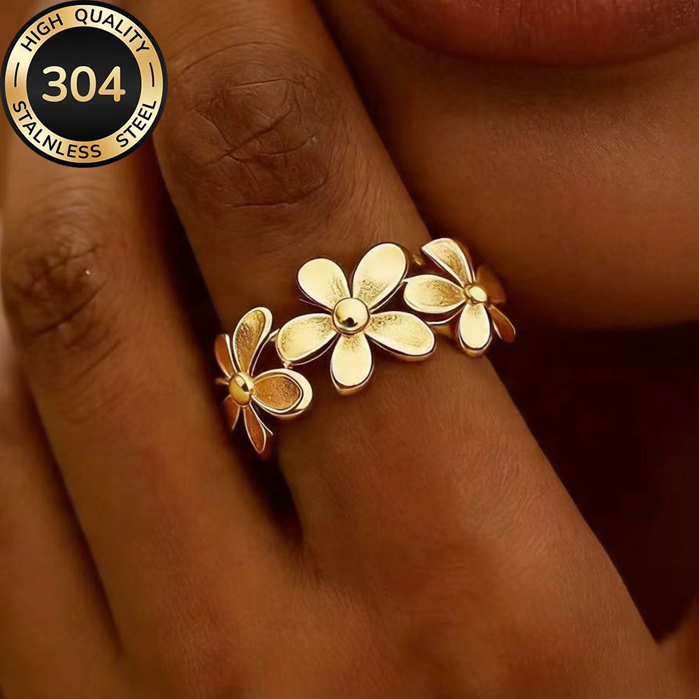 TEMU High-quality Stainless Steel Hypoallergenic Golden Adjustable Opening Ring, Anti-fading, Easy And Elegant, Suitable For Daily Wear Or Party