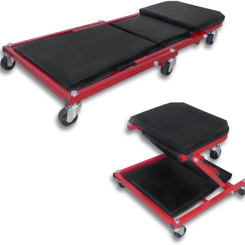 E-shop 2-in-1 Werkstatt-Liege mit 360° Schwenkrollen für Autowerkstattreparaturen, maximale Tragfähigkeit 150 kg