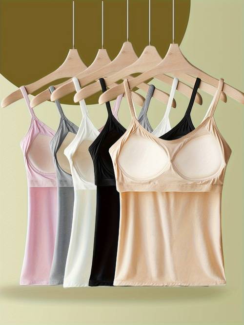 5 pack seamless womens camisole with built in bra pads casual elastic viscose blend opaque fabric comfortable and breathable suitable for casual wear