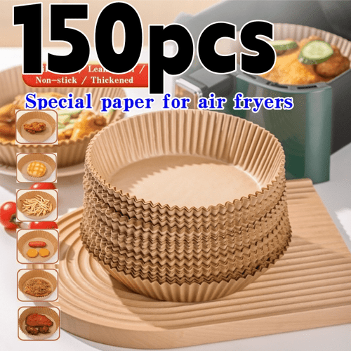 new arrival 150pcs round disposable non stick parchment paper baking mat cooling rack and baking tray suitable for air fryers ovens and microwaves features high temperature resistant spill proof edges cooking