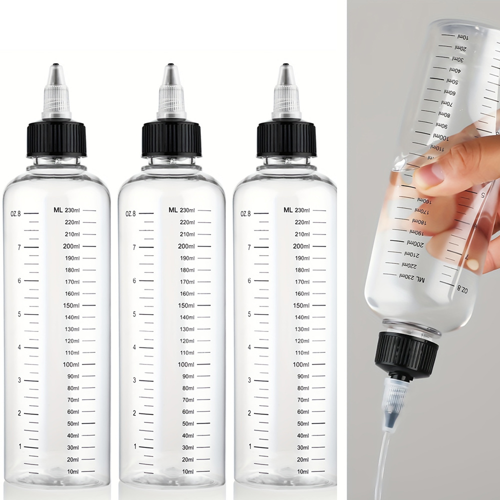 TEMU 3pcs 230ml Clear Plastic Dispensing Bottles With Measurement Marks And Screw Caps - Refillable Round Dispenser Bottles, Suitable For Liquid Ink,