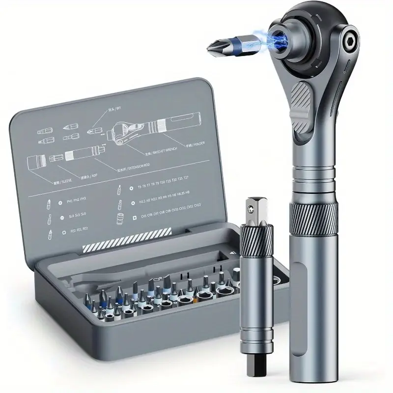 40-in-1 heavy-duty ratchet screwdriver set with magnetic mechanism, 45-tooth ratchet & s2 steel construction - 14-speed/ torque settings, ergonomic grip, compact case with bit storage - ideal for automotive, home, electronics repair (cordless tool compatible, no power required) - 40 bits, system, durable s2 steel, versatile for diy &, screwdriver all in one, multi tool screwdriver, compact screwdriver set, mini screwdrivers, Product details 0