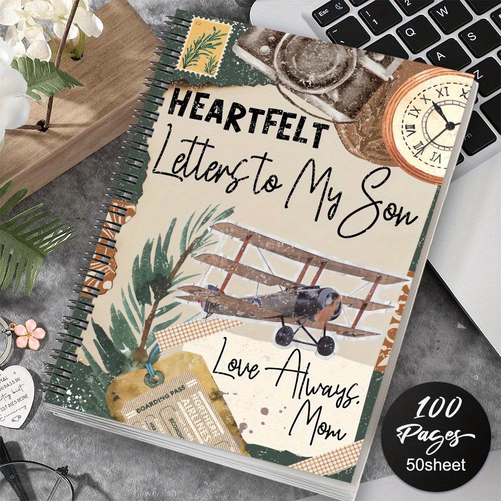 TEMU 1pc Letters To My Son Spiral Guestbook, Keepsake Memory Journal, Vintage Flowers For Moms, Gifts, Baby Shower Gift For