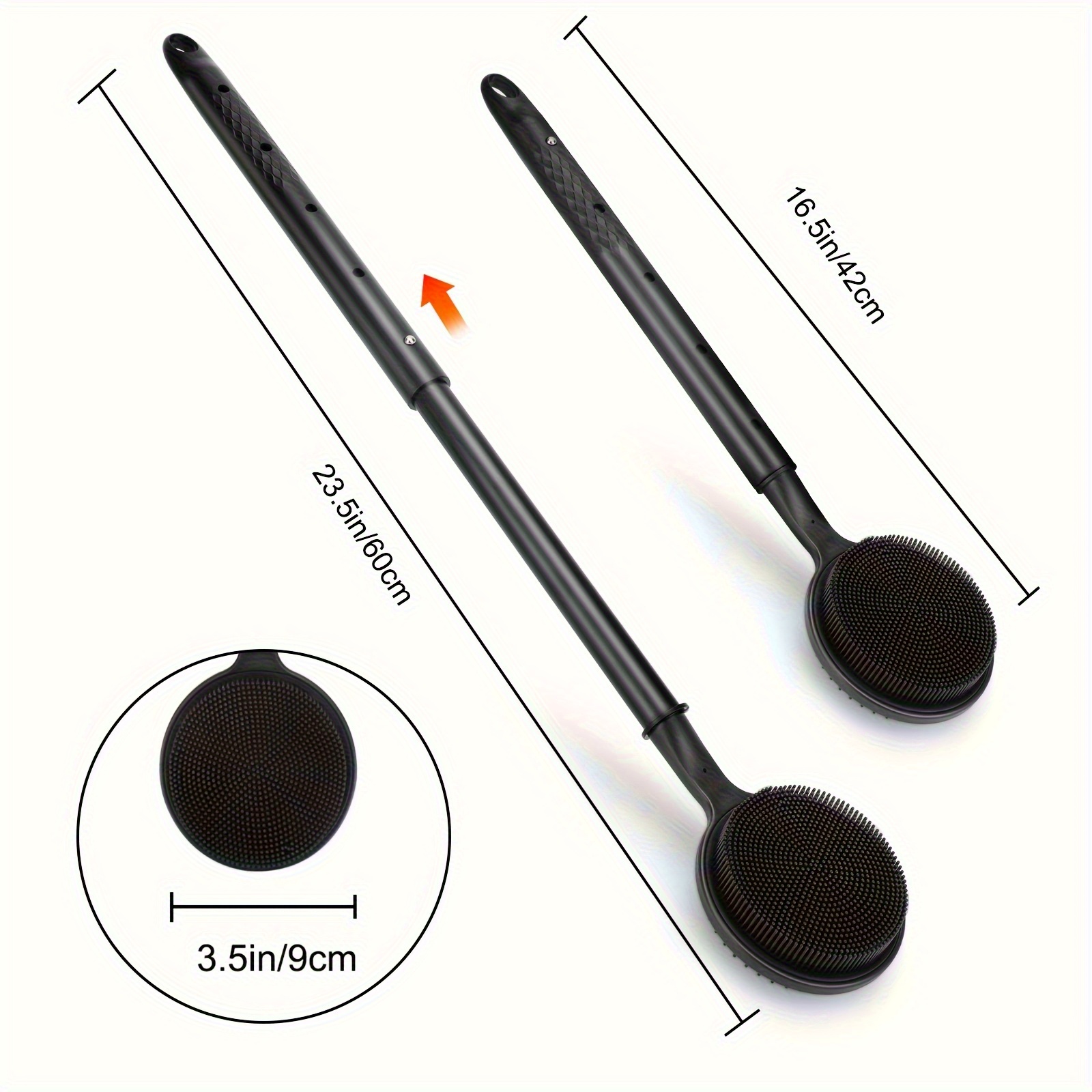 extra long back scrubber shower brush heavy duty bath exfoliator with adjustable handle 15 7 to 23 6 non   base dual sided exfoliating massage head no electricity needed for full body ideal for back legs feet   reach areas bathroom   back scrubber for shower personal hygiene sturdy construction hygiene maintenance Product details 0