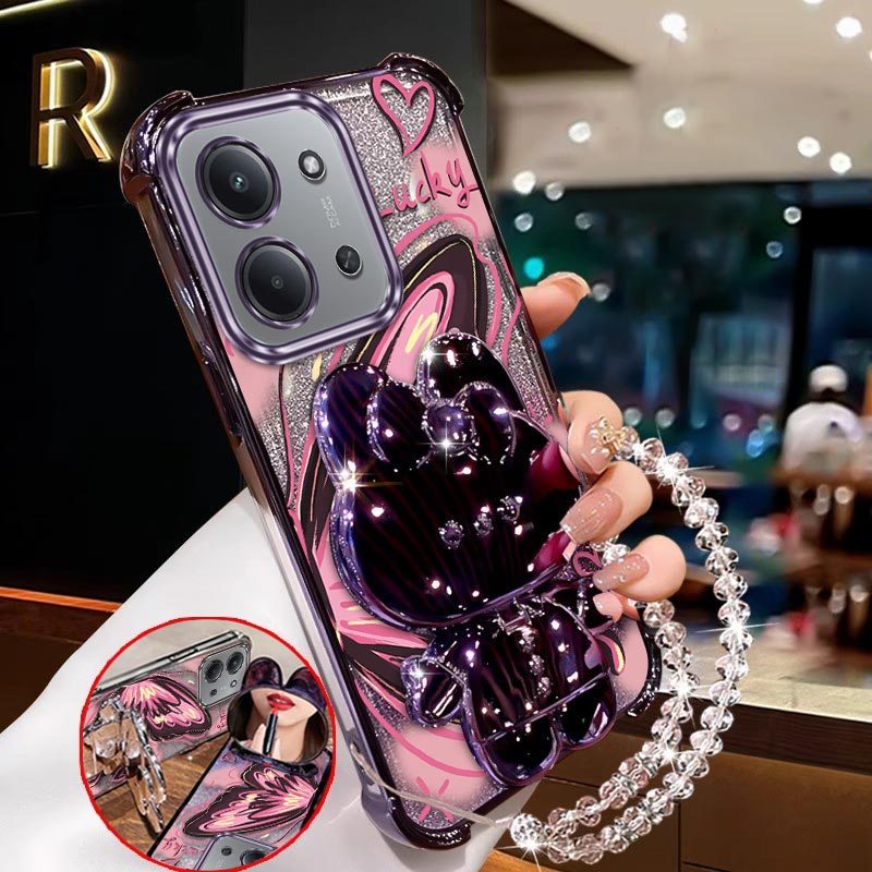 TEMU Phone Case - Durable 15c Phone Cases Comfortable With A Stand And Transparent Beaded Lanyard Pattern Case Suitable For Redmi 15c Featuring
