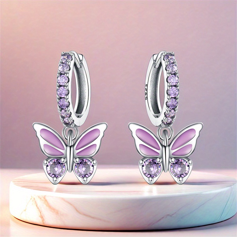 Women's Purple Butterfly Earrings, Hypoallergenic