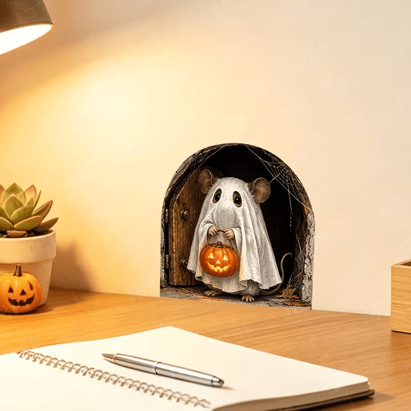 TEMU Pegatinas de pared 1pc 2D ratón lindo Halloween pinhole, papel autoadhesivo que puede cubrir imperfecciones, estilo divertido y ligeramente