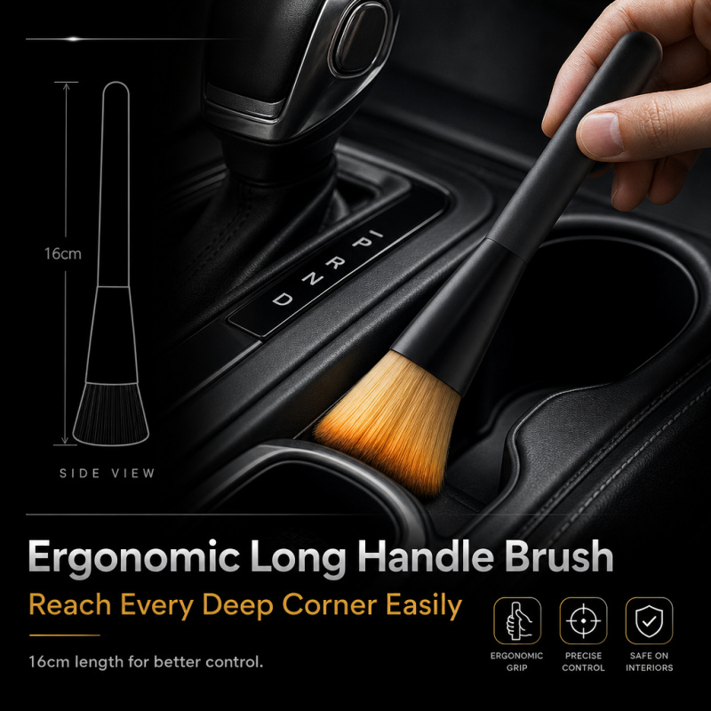 Premium 3pcs Car Cleaning Kit(Short Handle+ Long Handle Soft Car Brush+ Car Cleaning Gloves)- The Soft Brush and Gloves Are Perfect for Effective Interior Cleaning, Dust Removal, and Reaching Tight Areas, Making Them Essential Tools for Perfec