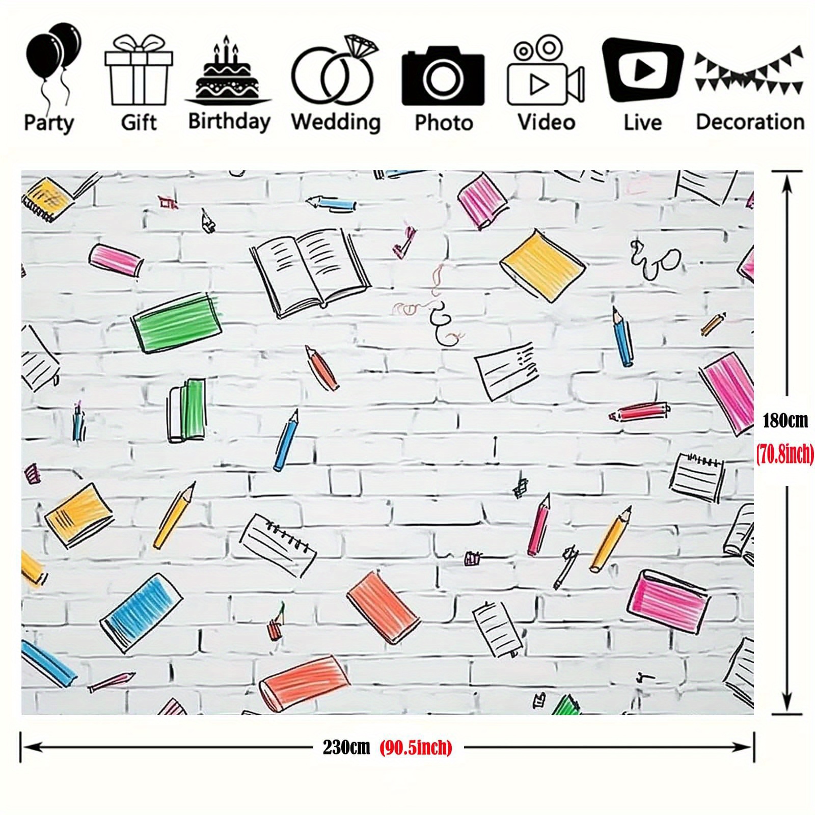 TEMU 1 Bannière de Fête, Fond d'École Dessiné à sur Mur en Blanc avec Outils d'Apprentissage, Adaptée pour de Classe, Bibliothèques, Activités