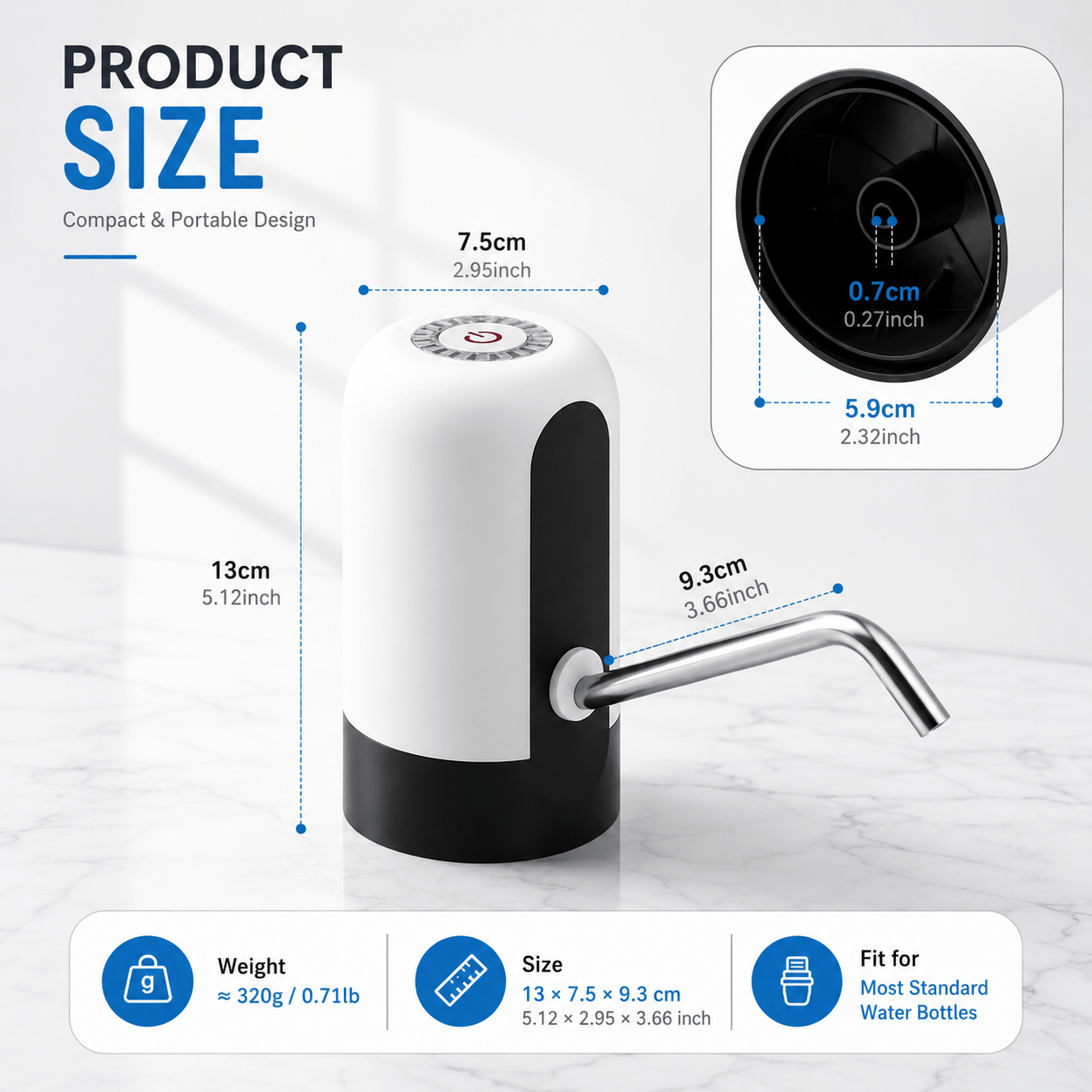 TEMU 1pc Usb- Automatic Water Dispenser Pump Suitable For 2 Gallon Bottles, Rechargeable Drinking Water System With Spout, For, Office, Rv, For Water