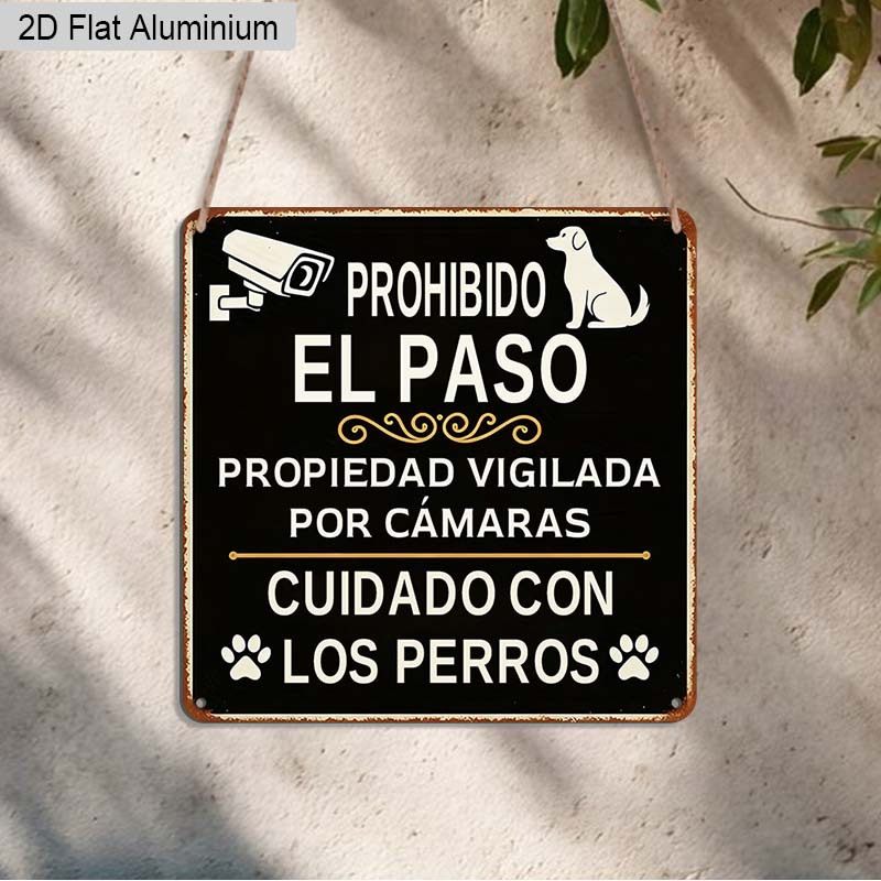 TEMU Placa 2D, 1 pieza, de aluminio con de advertencia en español " - Cuidado Con " - Decoración de precaución cuadrada para en la pared, adecuada