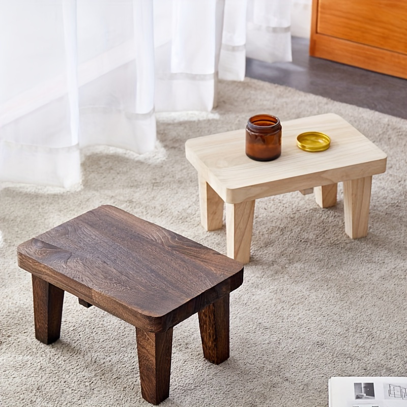 

1pc Solid Wood Retro Square Stool - Low Seat, Footstool For Living Room And Bedroom, No Cushion