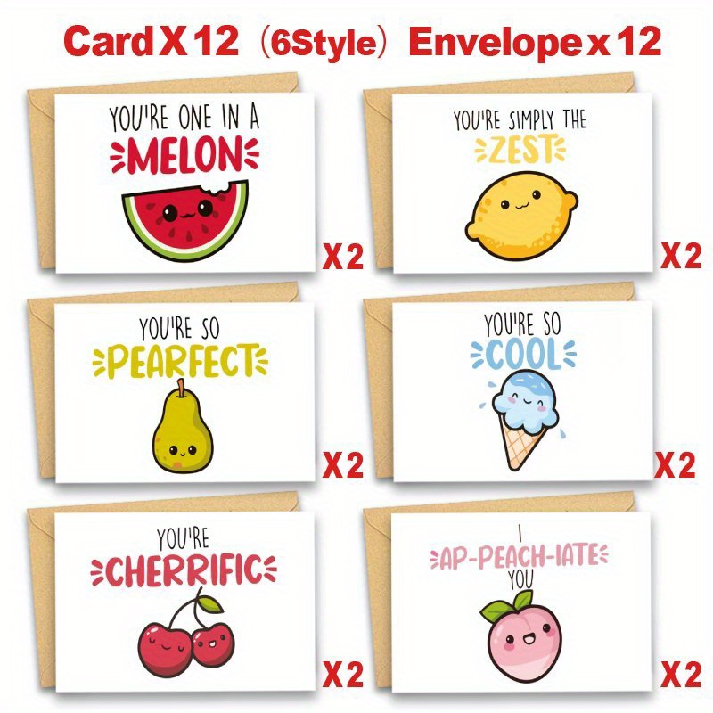 TEMU (12 Greeting Cards + 12 Envelopes) Assorted Pun Birthday Greeting Cards With Envelopes, Birthday Note Cards For Colleague