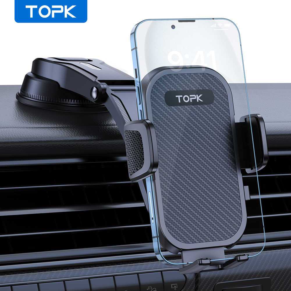 TEMU Topk Dashboard Car Phone Mount, Firm Adhesive Base, 360° Rotating Adjustable Arm, Extra Adhesive Pads Included, Compatible With All Smartphones