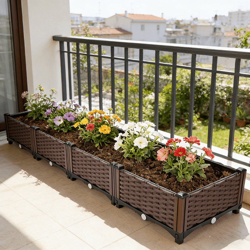 Image of 4-pack Elevated Garden Planters, Classic Plastic Plant Beds With Drainage Holes, Indoor And Outdoor Use, Perfect For Balcony, Patio, Garden, And Backyard Planting