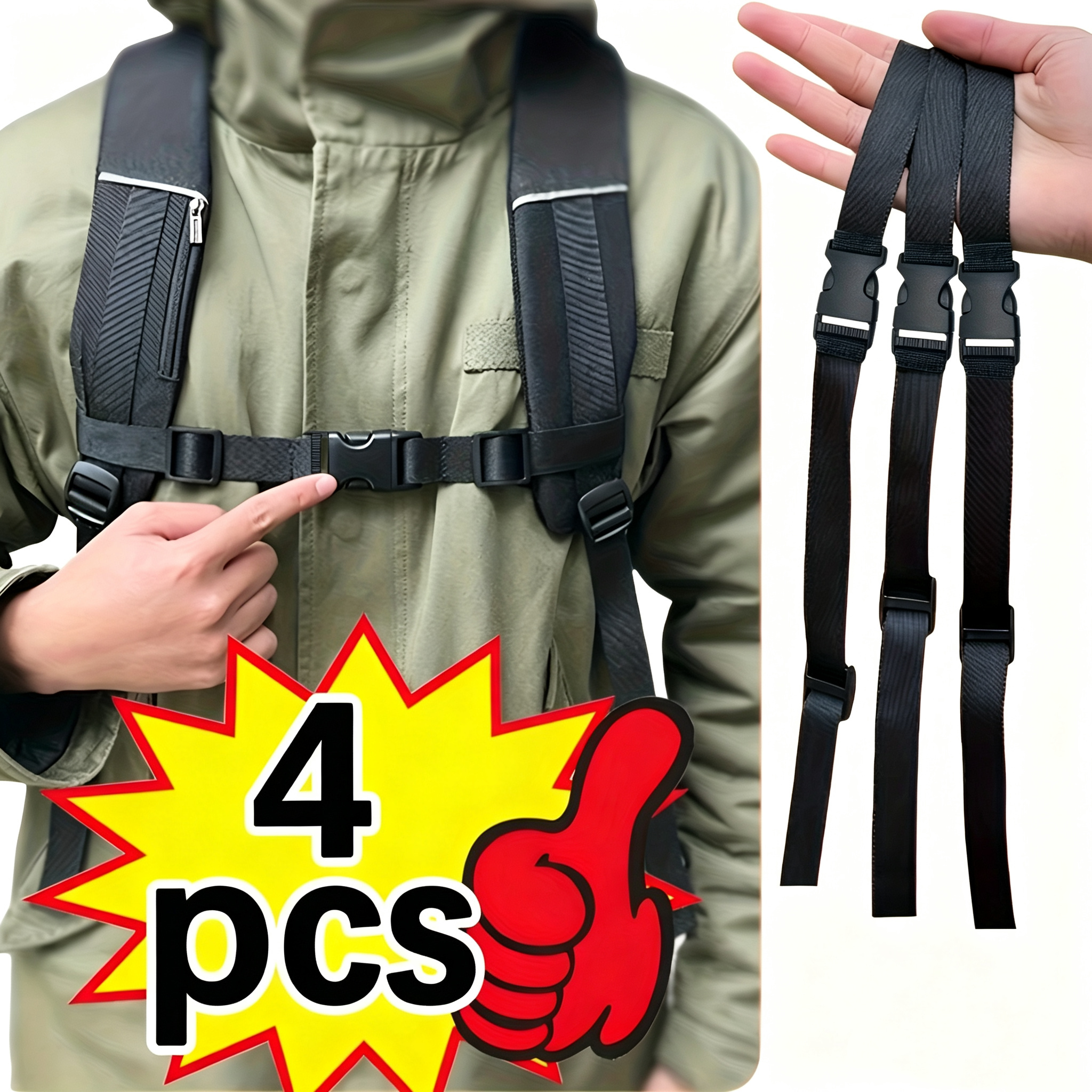 TEMU 4pcs Universal Adjustable Backpack Chest Straps With Anti-slip Buckle, Openable And , Suitable For Hiking, Camping, Travel- Lightweight ,