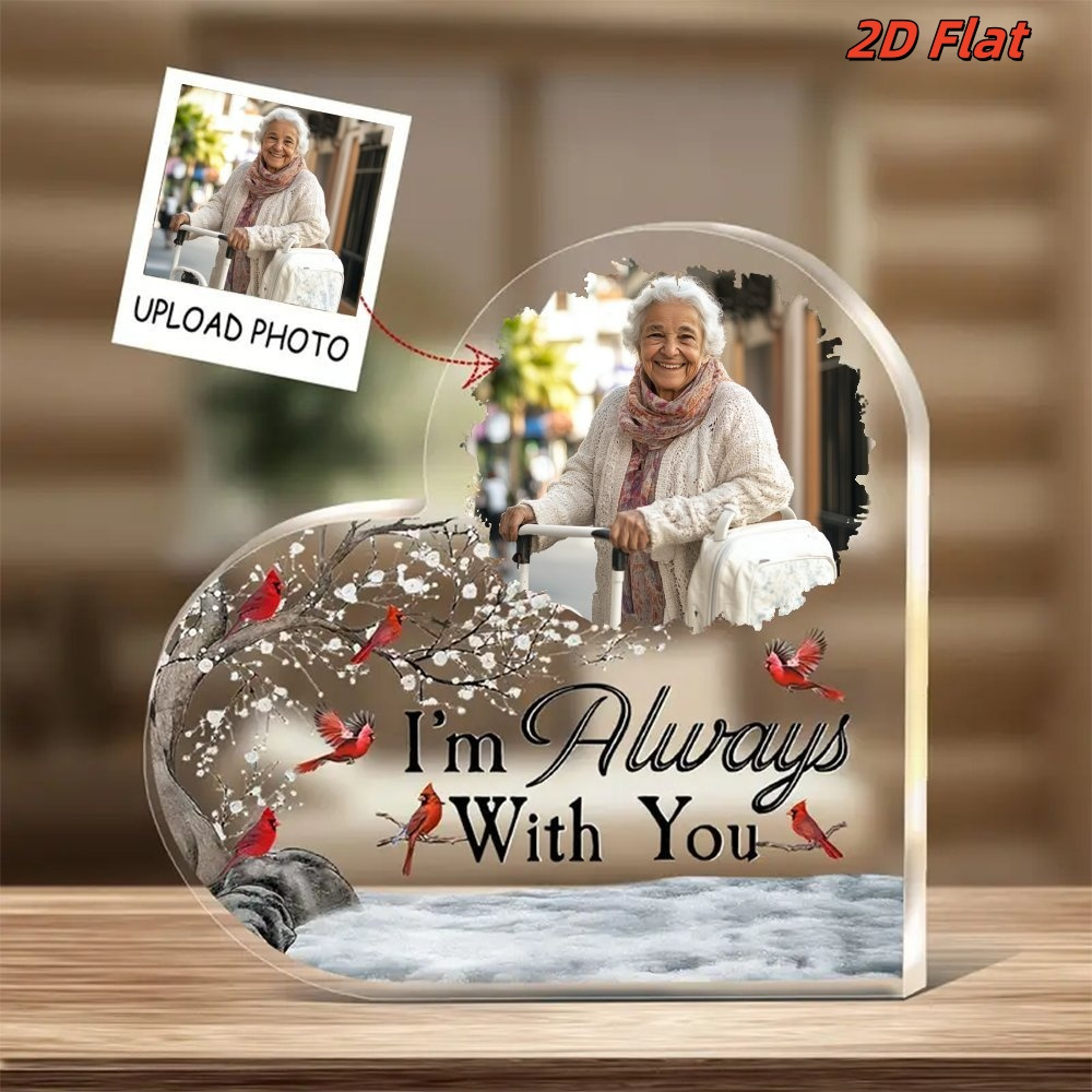 TEMU 2d Flat, 1pc Custom Acrylic Heart Shaped Memorial Photo Plaque - Personalized Sympathy Gift With "i'm Forever" Design, Suitable For Indoor/