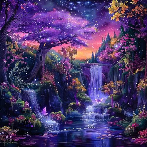 5d diy purple scenery diamond painting kit round frameless art decor gift for adult beginners suitable for home decoration 20x20cm 7 87x7 87in 30x30cm 12x12in 40x40cm 15 7x15 7in 50x50cm 19 7x19 7in 60x60cm 23 6x23 6in
