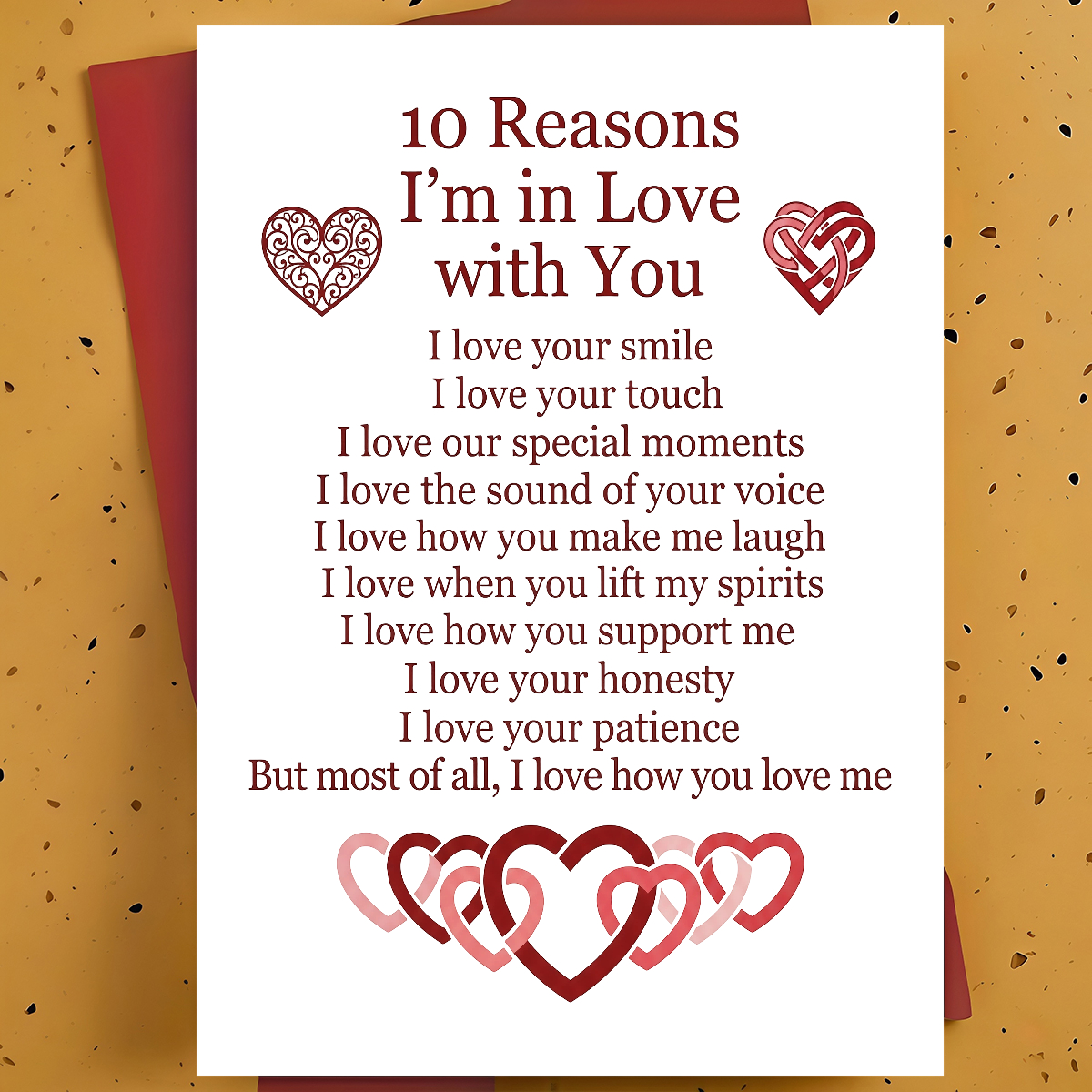 TEMU 1pc Anniversary Card For Partner, - Red Hearts , Love, Thickened, With Envelope
