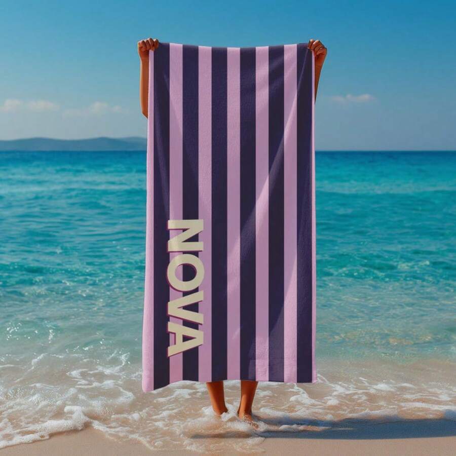 TEMU 1 Personalized Text Beach Towel, Custom Striped Beach Towel, Vacation Gift, Bachelorette Party Bridesmaid Gift, Travel Towel, Birthday