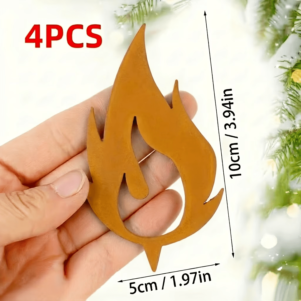 Image of 2d Flat - 【2d Flat】 2d Flat - [2d Flat] [2d Plane] Rusted Wrought Iron [halloween] [christmas] 4pcs Metal Flame! Christmas Candle Decoration - Rustic Rusted Iron Candle Flame - Candle Flame