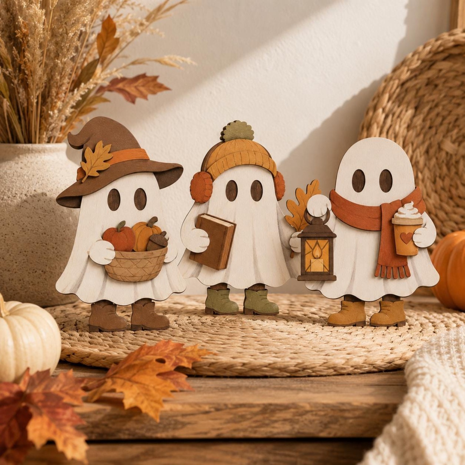 TEMU Wood Autumn 3pcs Decorative Set - Cute Shelf (pumpkin-shaped), Suitable For Halloween, Christmas, Thanksgiving Table Decorations, Bookend Gift