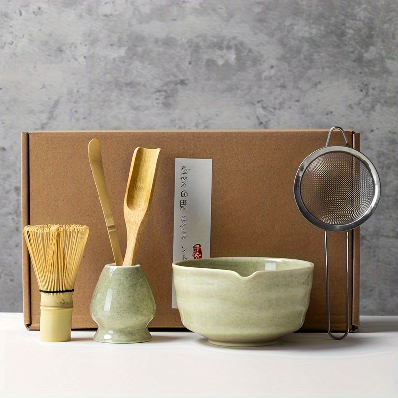Image of 4piece/5pcs/6piece Set Easy High-end Tea Green Glaze Ceramic Matcha Tool Set With Spout Matcha Bowl Tea Whisk Stand Set Tea Enthusiast Collection Recommended Gift Box