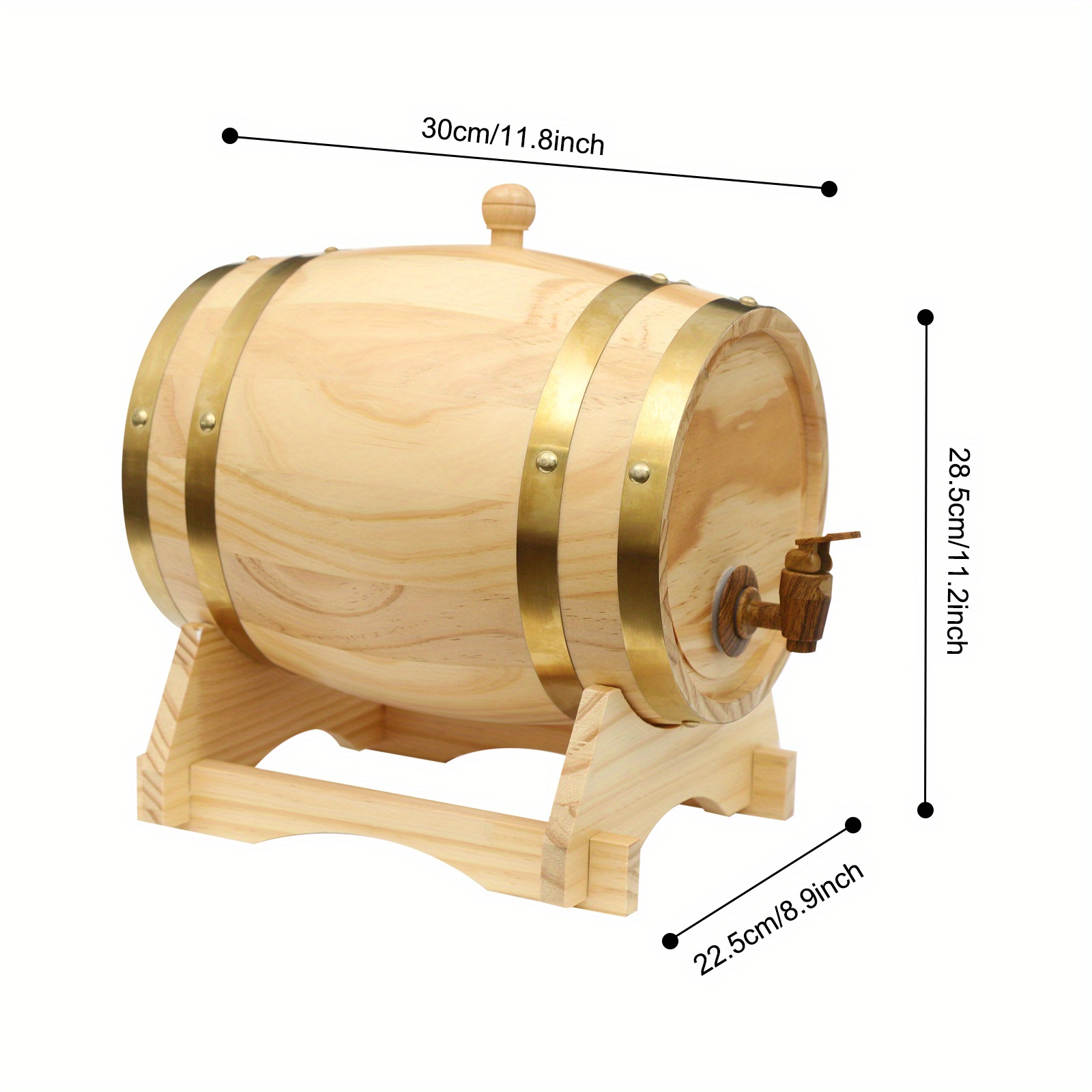 Image of 5l Natural Pine Wood Wine With Faucet And Stand, 1.32 Gallon Oval Beverage Dispenser For Aging And Storing, Durable Large Capacity Wooden For Wine Whiskey Beer, Home Bar Parties Gatherings