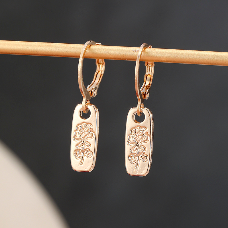 TEMU Ladies' Floral Embossed Earrings, The Smallest Rectangular Floral Pendant Earrings For Daily Wear, Office, Leisure, And Gift Jewelry