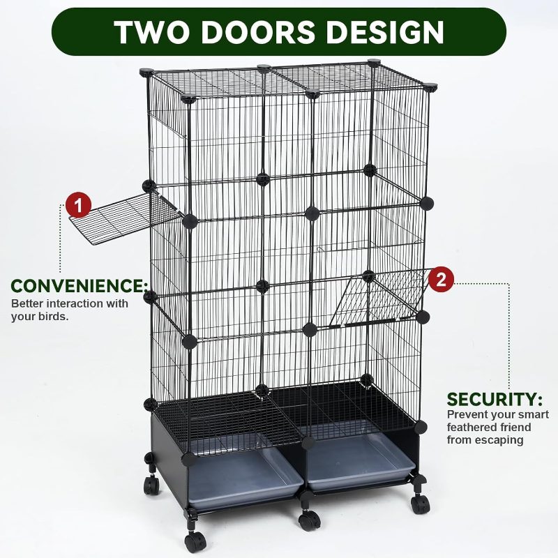 Upgraded Encrypted Inch Bird Cage, with Wooden Perches, Metal Parakeet Cage with Slide-Out Tray, Bottle And Feeder, Bird Cages for Parrots, Parakeets, Cockatiels, Small to Medium Birds (Black)