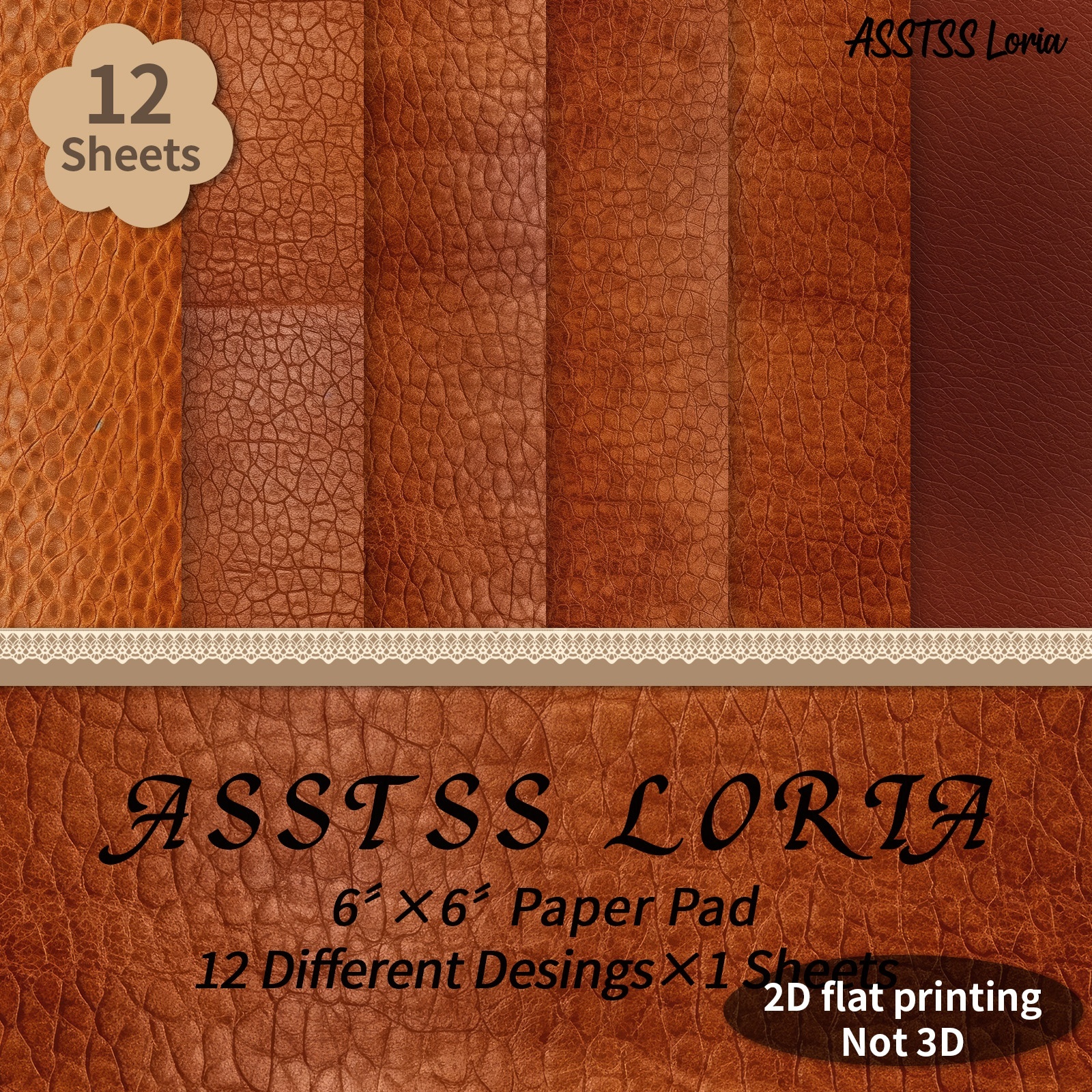 TEMU Lot de 12 feuilles de papier scrapbooking ASSTSS Loria 6X6 pouces, papier de base avec texture cuir / papier de , papier cartonné épais pour