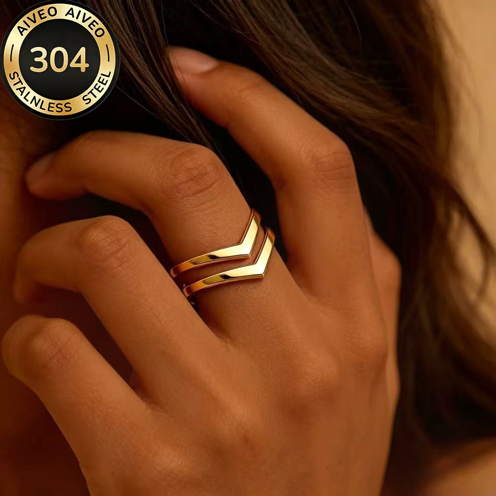 2pc Golden Stackable Open Rings Set, Hypoallergenic Stainless Steel