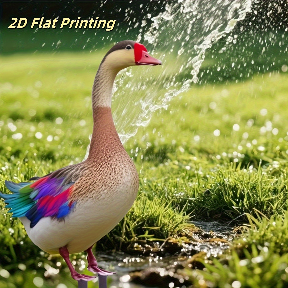 Image of 2d Flat, [2d Flat] 1pc, 2d Flat, Large Colorful Goose Garden Stake- Durable Outdoor Decoration, Classic Animal Theme With Red Beak And Feet, Suitable Easter And Use, Lawn Art Display, 2d Flat