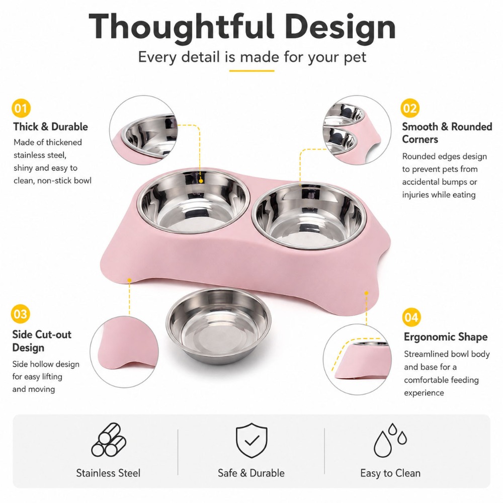 Customizable Stainless Steel Dog Bowl, Double Bowl Set