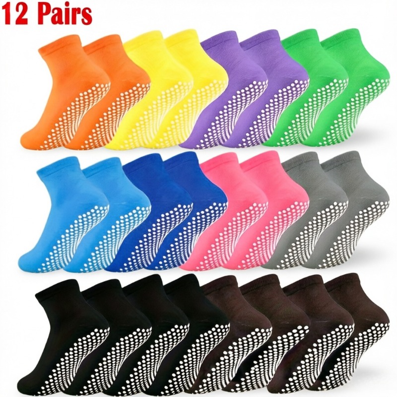 TEMU 12 Pairs Women's Anti-slip Socks Men Women Novelty Socks Gift For Yoga Enthusiasts Birthday Gift For Mom Aunt Anti-slip Short Socks Men Women