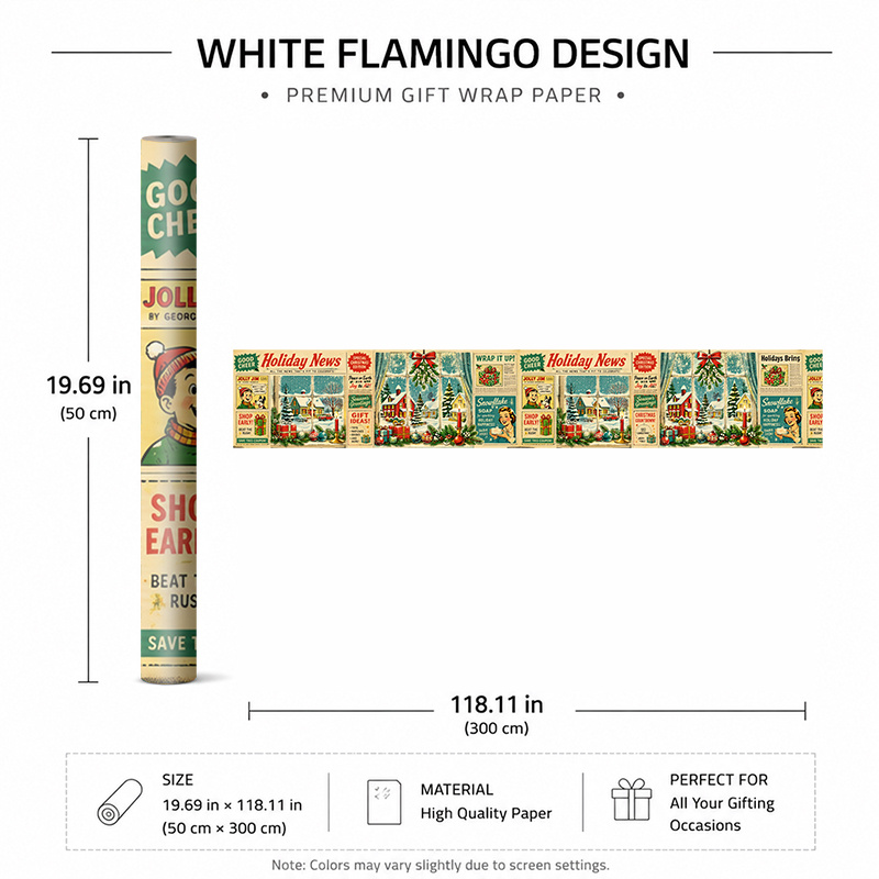 TEMU 1 Rolle 50X300Cm (19.7X118.1In) Geschenkpapier mit Weihnachtsmotiven, Winterliches Geschenkpapier mit Vintage-Weihnachtsmotiven und lustigen