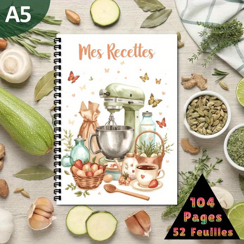 TEMU 1pc Livre de Recettes | Carnet Spirale A5, Jusqu'à pour , Organisateur de Cuisine Élégant et Stylé