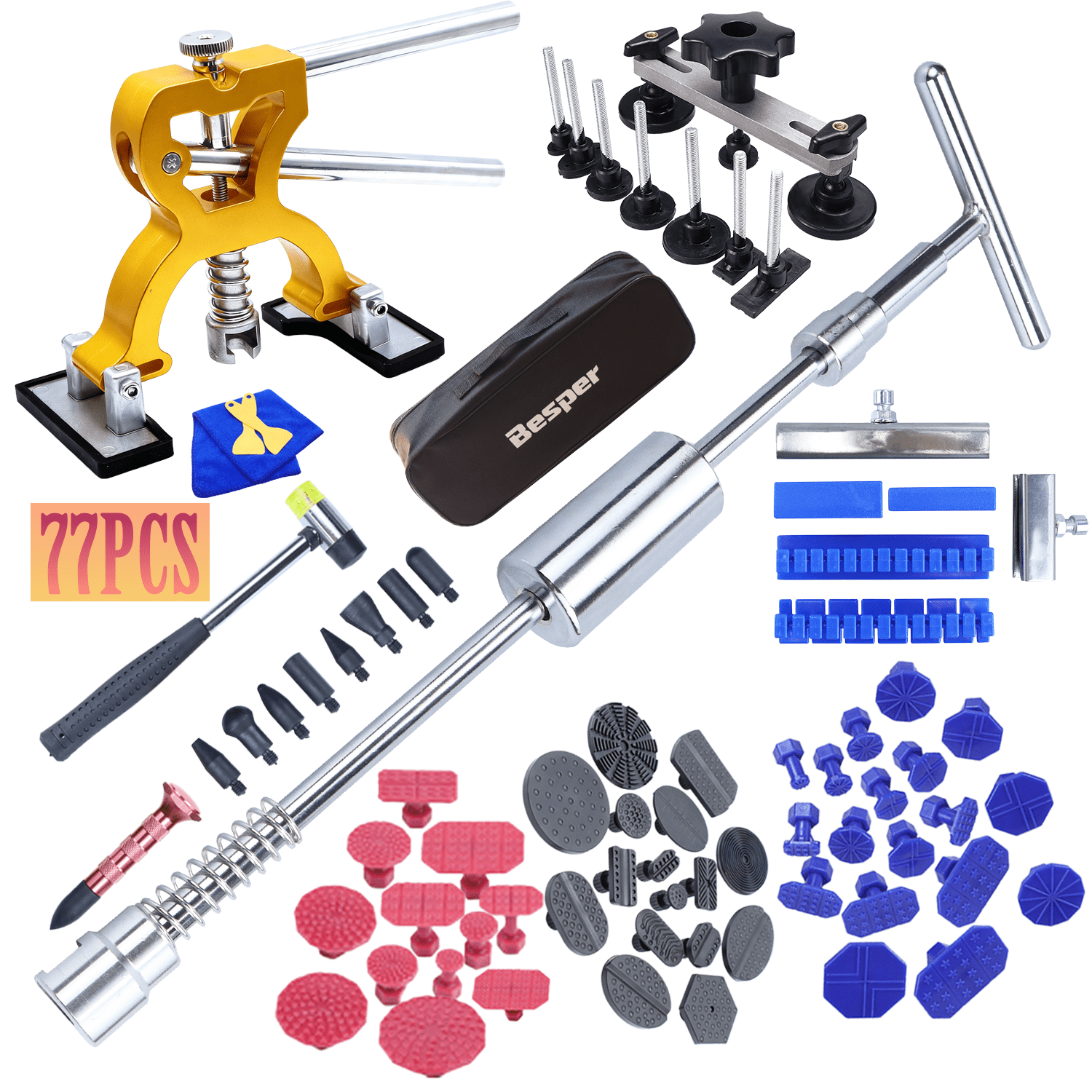 TEMU 77pcs Auto Hail Pit Dent Puller Puller Tabs Removal Tools Car Body Sheet Metal Paintless Dent Plastic Puller Kit Auto Hail Pit Removal Repair