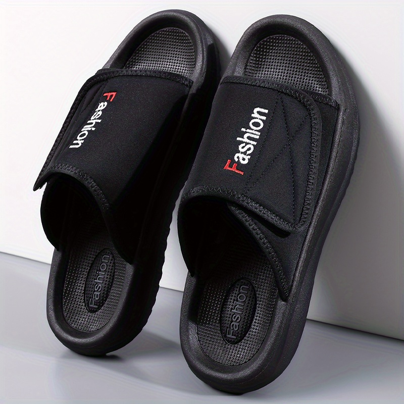 mens   slide sandals adjustable hook loop closure non slip eva sole breathable fabric upper indoor outdoor use ideal for beach holiday wear beach footwear  able slippers flexible cushioning beach shoe Product details 2