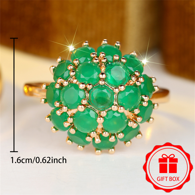 Golden Plated Synthetic Round Stone Oxidized Blue Zirconia Ring