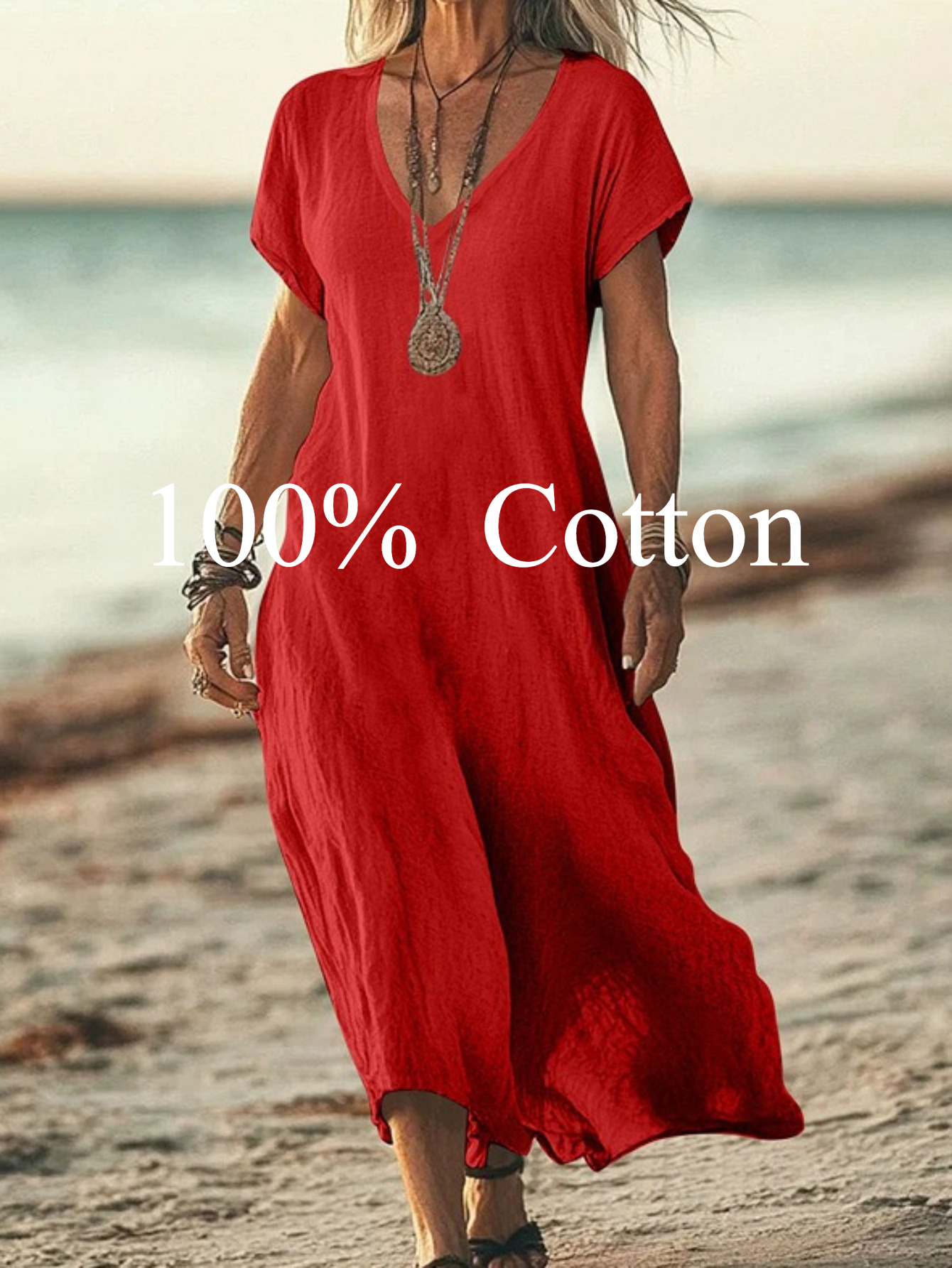 plus size plus size large size womens v neck extra long dress loose short sleeved bohemian beach dress casual and elegant   dress