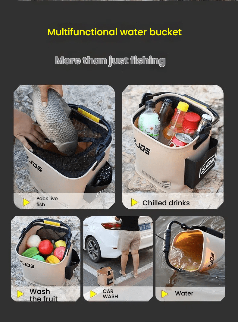 foldable fishing bucket 8l 13l portable fishing water pail robustness multi functional for hiking fishing camping traveling boating with 5meters rope Product details 0